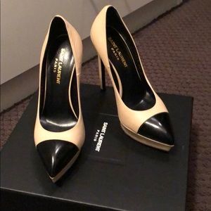 Nude/Black Saint Laurent Leather Platform Pump